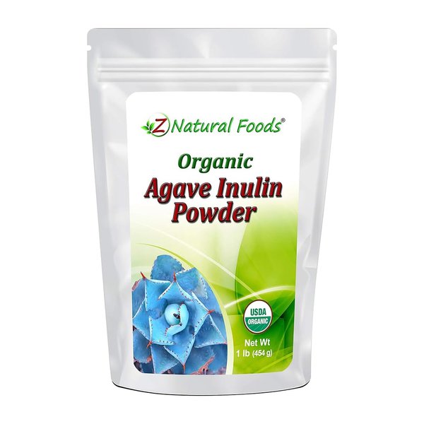Z Natural Foods Organic Agave Inulin Powder, Natural Fiber Supplement, Prebiotic Superfood Powder for Drinks, Smoothies, and Recipes, Raw, Non-GMO, Vegan, Gluten-Free, Kosher, 1 lb