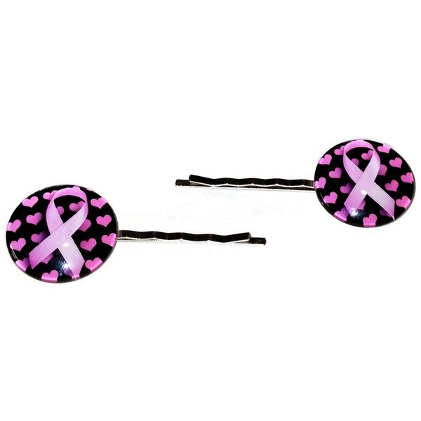 BREAST CANCER Awareness Ribbon GLASS Handmade Bobby PIn Hair clips - Set of 2
