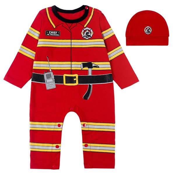 LENSOUS Paddy Field Baby Girls Boys Fire Chief Costume Bodysuit (Firefighters, 12-18 Months)