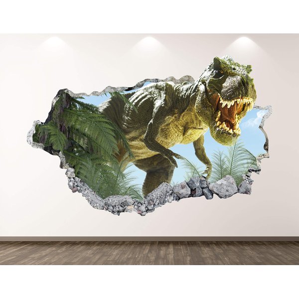 T-Rex Dinosaur Wall Decal Art Decor 3D Jungle Smashed Sticker Poster Kids Room Mural Custom Gift BL175 (30"W x 18"H)