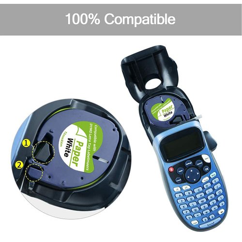 Camopro Compatible Label Tape Replacement for DYMO Letratag Refills 91330 10697 Self-Adhesive Paper LT Tape for DYMO LetraTag Plus LT-100T LT-100H QX50 Label Maker, Black on White, 5-Pack