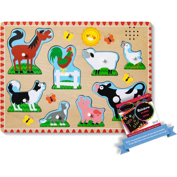 Melissa & Doug Farm Theme Sound Puzzle + Free Scratch Art Mini-Pad Bundle [07269]