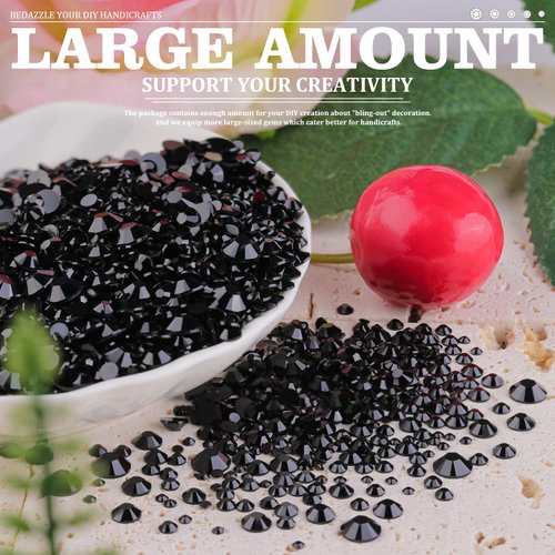 BELLEBOOST Resin Rhinestones Kits, 2/3/4/5/6mm Flatback Jelly Rhinestones, 2 Box Black Non Hotfix Crystal Gems for DIY Crafts Mugs Bottles Tumblers Clothes Makeup Nail Manicure