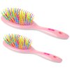 OneDor Rainbow S-Curve Ball tipped Air Volume Paddle Hair Brush with Flexible Cushion Base for Hair | Detangling Comb (2 Set - Pink)