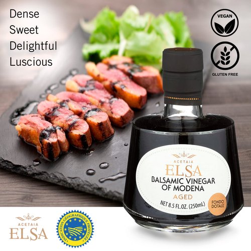 Elsa Aceto Balsamico di Modena, Traditional Italian Balsamic Vinegar IGP Italy, Aged 6 Years in Oak Barrels, Bottle with Cork Dosing Cap, Medium-Low Density, 250ml (8.4oz)