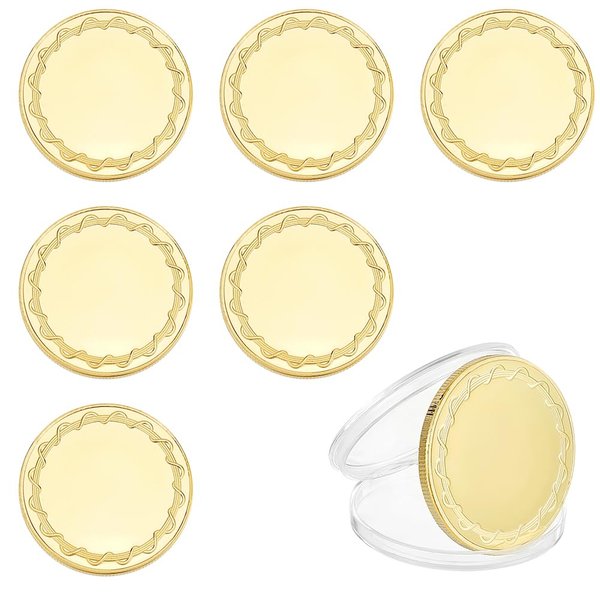 BENECREAT 6pcs Blank Challenge Coin 1.57 Inch Round Metal Stamping Blank Medal 3mm Thick Solid Laser Engravable Discs for DIY Birthday Travel Souvenir, Collection Supplies, Gold