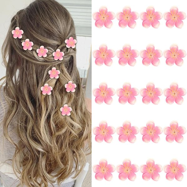 YISSION 20Pcs Small Pink Flower Hair Clips for Girls Women Cute Flower Hair Pins Artificial Flower Clips for Hair Floral Hair Barrettes Wedding Bridal Hair Accessories for Girls Women