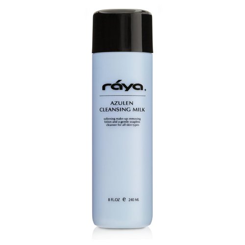 Raya Azulen Facial Cleansing Milk 8 oz (150) | Calming and Refining, Soap-Free Fluid Cleanser and Make-Up Removing Lotion | Made with Azulene Extract and Aloe Vera | Great for Sensitive Skin