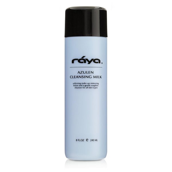Raya Azulen Facial Cleansing Milk 8 oz (150) | Calming and Refining, Soap-Free Fluid Cleanser and Make-Up Removing Lotion | Made with Azulene Extract and Aloe Vera | Great for Sensitive Skin