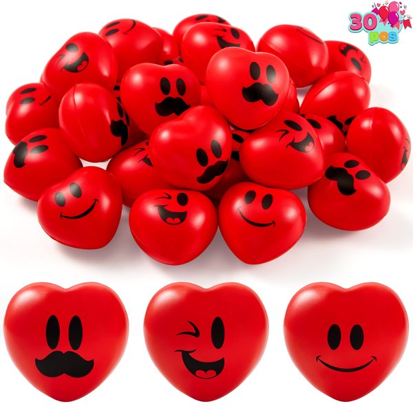 JOYIN 30 Pcs Valentine's Day Red Heart Shape Stress Ball, Valentines 1.5 inch Heart Squeeze Ball Squishy Toy Exchange Gift for Kids, Stress Relief Party Favors, Holiday Reward Prizes