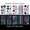 Konsait 10 Sheets Glow In The Dark Tattoos for Kids Adults, Safe and Easy to Use Neon Temporary Music Tattoos, Music Notes UV Blacklight Tattoos, Glow In The Dark Party Makeup Supplies Party Favors