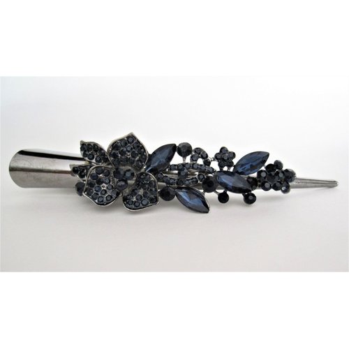 Dark blue flower and dark silver alligator hair claw clip with crystals