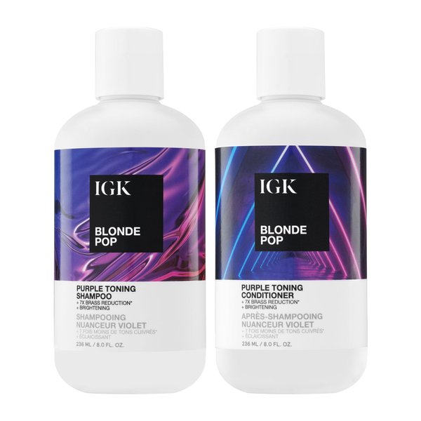 IGK Blonde Pop Shampoo + Conditioner Kit | Brighten + Neutralize Brass | Vegan + Cruelty Free | 16 Oz