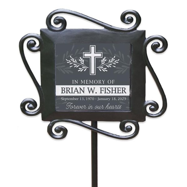 GiftsForYouNow Personalized Memorial Garden Stake Featuring Cross with Leaves Design, 28 x 8.5 Inches, Cemetery Grave Marker, Memorial Gift, Memorial Plaque