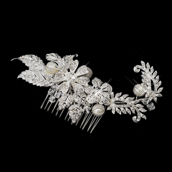 Fiona Silver Rhinestone, Crystal & Ivory Pearl Comb