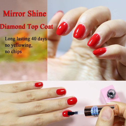 FZANEST Gel Nail Polish Diamond Top Coat- 2 * 15ML No Wipe Top Coat Clear Gel Polish High Gloss Mirror Shine Finish Long Lasting Home DIY Professional Manicure