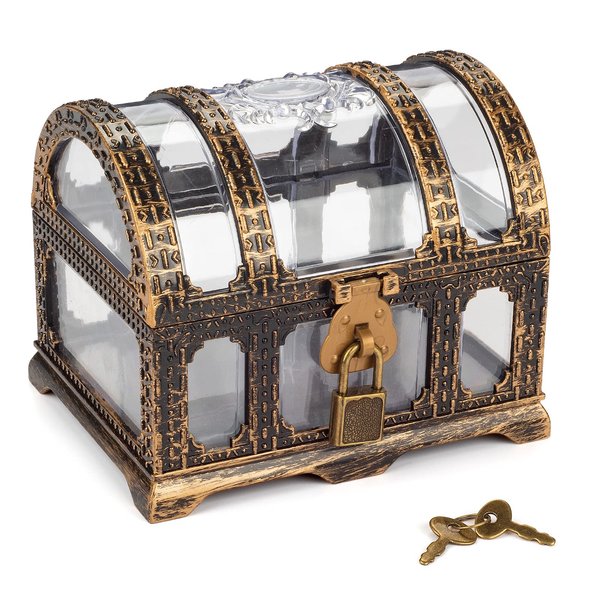 Kids Transparent Antique Pirate Treasure Chest,Plastic Treasure Chest for Pirate Party