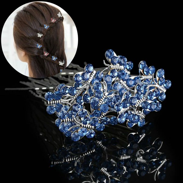 AKOAK 20 Pcs/Lot Women Wedding Bridal Clear Crystal Rhinestone Butterfly Hair Pin Clips Hair Accessories Jewelry Barrettes Headwear（Blue）
