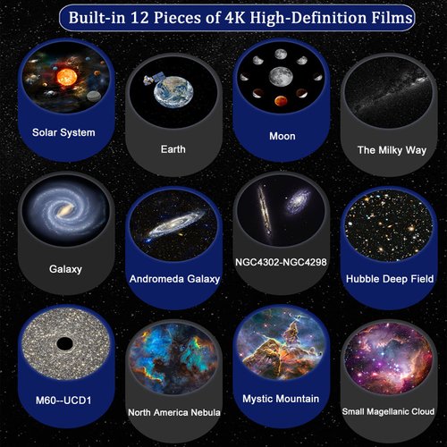 Galaxy Projector, 12 in 1 Planetarium Star Projector Realistic Starry Sky Night Light with Solar System Constellation Moon for Kids Adults Bedroom Ceiling Home Theater Living Room Decor
