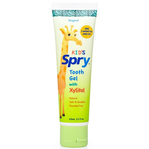 Spry Xylitol Baby Toothpaste, Natural Toddler Toothpaste, Fluoride Free Toothpaste for Kids, Xylitol Toothpaste for Kids Age 3 Months and Up, Tooth Gel Original 2 Fl Oz (Pack of 4)