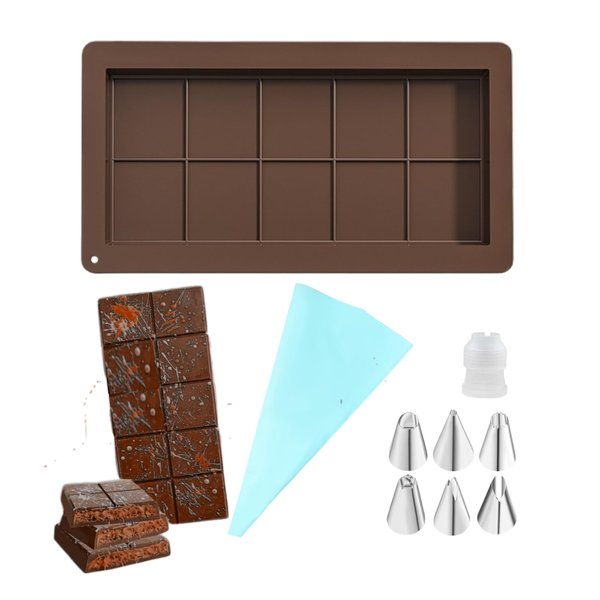 MUMAEVYT 0.8-Inch Deep Chocolate Bar Molds with Piping Bags and Tips Set, Perfect for DIY Dubai Pistachio Filled Bars,Candy,Cream Cake Decorating Kit,BPA-Free Food-Grade Silicone, Easy to Use & Clean