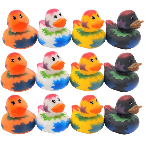 Cool Rubber Duckies (2") Standard Size. (12 Pack) Cute Duck Bath Tub Pool Toys. (Splat Rubber Ducks)