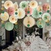 Sage Green and Pink Party Decorations Sage Green Party Decor Sage Pink Cream Paper Pom Poms Paper Fans Cicle Dots Garland for Women Girls Birthday Baby Shower Bridal Shower Wedding Party Decor