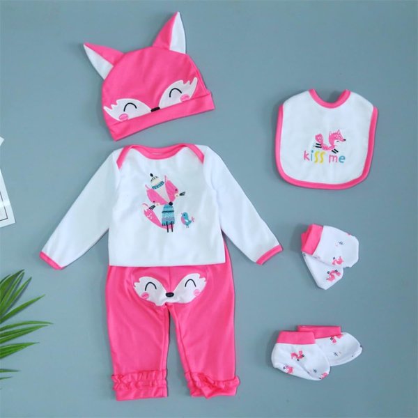 MAIHAO Reborn Baby Dolls Clothes Little Fox Outfit for 17-24 Inch Reborn Newborn Baby Dolls Clothes Accessories with Hat, Bib, Gloves and Socks Baby Clothing 6pcs Set