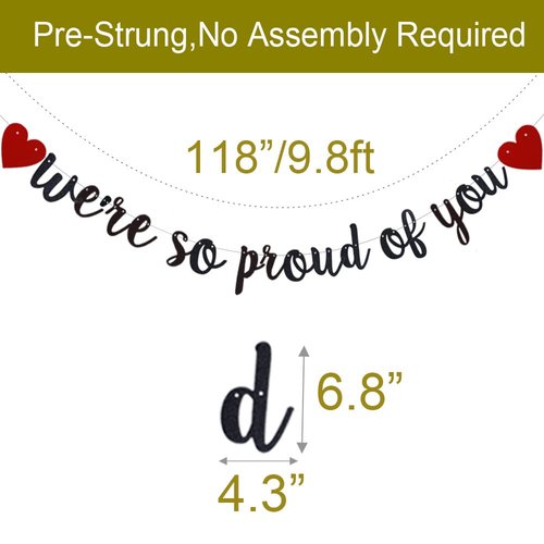 We’re So Proud of You Banner, Pre-Strung, No Assembly Required, Black Glitter Paper Party Decorations for Graduation Party Supplies, Letters Black,ABCpartyland