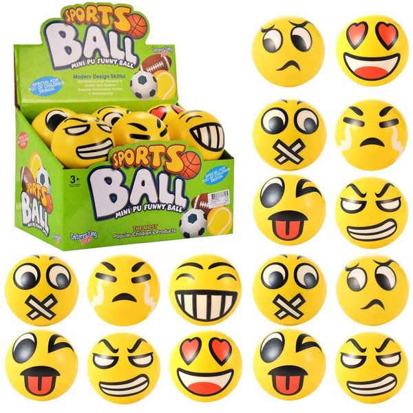 24 Pack - Mini Soft Foam Squeeze Balls, 2.5" Toy Stress Relief Bulk Educational Emoticon Novelties for Kids, School, Classroom, Party Favors, Rewards (Yellow (3.0"))