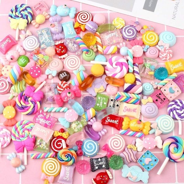 120 Pcs Slime Charms Mixed Candy Sweets Resin Flatback Slime Beads Making Supplies for DIY Scrapbooking Crafts Whith Storage Box