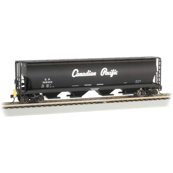 Canadian 4-Bay Cylindrical Grain Hopper with Flashing End of Train Device Canadian Pacific (Black W/Script lettering) - HO Scale