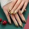 24Pcs Gold Chrome Metal Press on Nails Glossy Shine False Nails Gel Glue on Nails Sparkly Mirror Medium Almond Manicure Art Acrylic Fake Nails Stick on Nails with Chrome Design for Coquette Women