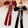 Wiwpar Red Velvet Bow Hair Clips for Women Big Bow Barrettes Pearl Bead Tassel Hair Clips Bowknot with Long Brocade Tassel Ribbon Tail Hair Pins Claw Hair Accessories for Christmas Gift Party (red)
