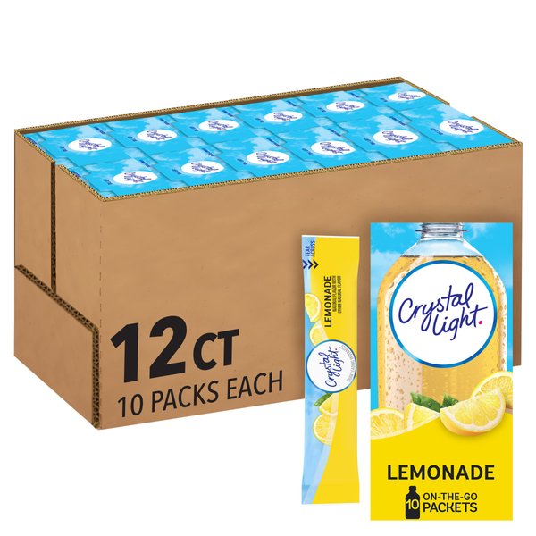 Crystal Light Sugar-Free Lemonade On-The-Go Powdered Drink Mix 12 Count(Pack of 10)