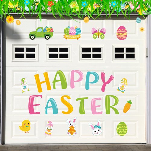 Ferraycle 23 Pcs Happy Easter Garage Door Decoration Magnets Magnetic Easter Decoration Big Easter Egg Carrot Magnet Gnome Magnetic Refrigerator Decal for Car Outdoor Holiday Decor (Colored Bunny Egg)