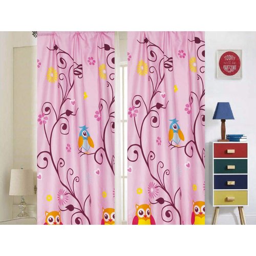 Sapphire Home Kids Window Curtains - 4 Piece Set Multicolor Bedroom Room Décor with 2 Rod Pocket Curtain Panels and 2 Tiebacks - 38"x84" 100% Polyester Fun Vibrant Decor Panel (Owl Pink)