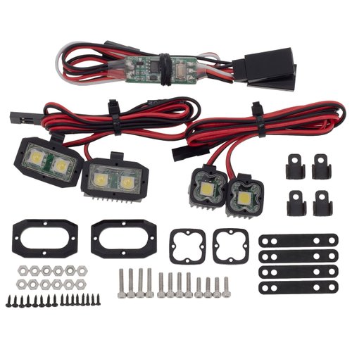 DKKY RC Crawler Lights LED Headlight & Bumper Light with Control for 1/10 RC Crawler Axial SCX10 90046 TRX4, TRX6 Wraith RR10 MST Redcat Gen8, 5050 Square Rc Spotlight 4Pcs Black
