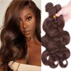 Dark Brown Body Wave Bundles #4 Human Hair Bundles Light Brown Body Wave Hair Double Weft Brazilian Remy Hair Extensions Wet and Wavy Bundles Silky Soft for Black Women(22 24 26 Inch 3 Bundles)