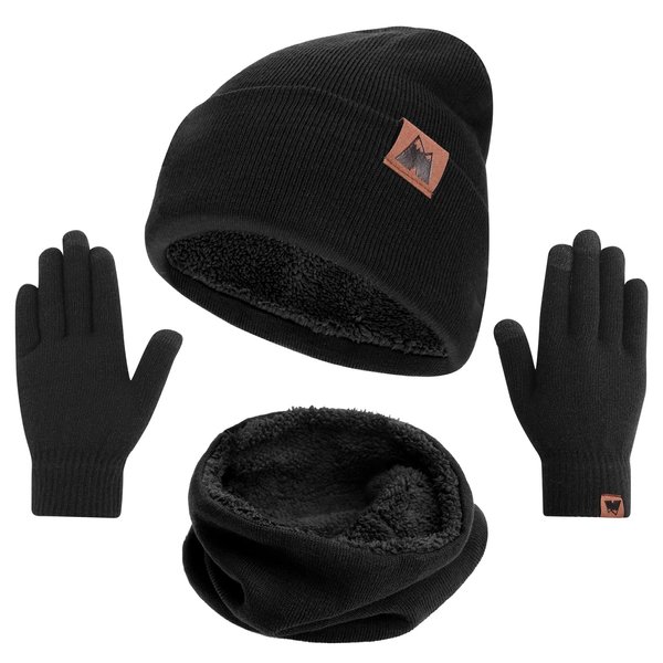 mysuntown Beanie Hat for Women, Rose Red Scarf and Gloves Sets, 3-Piece Winter Hat, Touchscreen Gloves and Beanie Neck Warmer