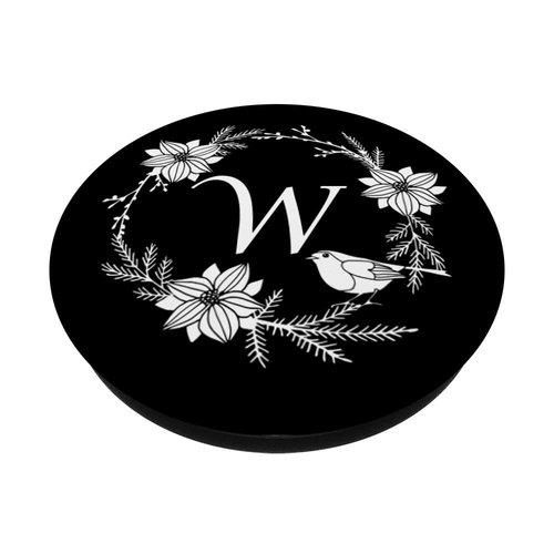 Cell Phone Pop Out Holder,White and Black Floral Letter W PopSockets Grip and Stand for Phones and Tablets