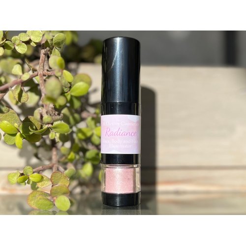 Addictive Cosmetics RADIANCE Oil Free Mineral Shimmer Powder for Face, Body and Hair- Twist Up Brush- Highlighter- Illuminator and Skin Brightener- Brush on Shimmer Powder- Vegan, Cruelty Free