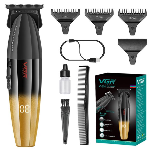 VGR 906 Fresh Fade Professional Hair Trimmer, 9000rpm Zero Gapped Beard Trimmer for Men, DLC T-Blade Cordless Hair Clipper/Trimmer for Barbers and USB Rechargeable, Gold