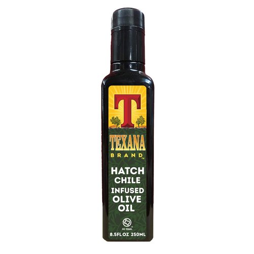 Texana Brand Hatch Chile Infused Olive Oil- 250ml (8.5oz) Bottle- 100% Arbequina Olives USA Made & Texas Sourced- Non-GMO, All-Natural, Extra Virgin