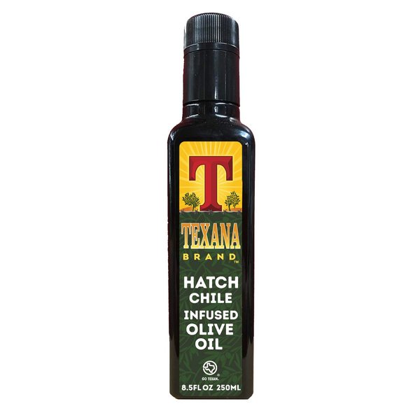 Texana Brand Hatch Chile Infused Olive Oil- 250ml (8.5oz) Bottle- 100% Arbequina Olives USA Made & Texas Sourced- Non-GMO, All-Natural, Extra Virgin