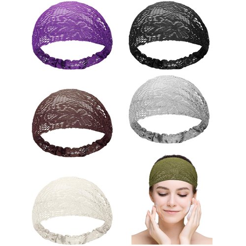 WILLBOND 6 Pieces Lace Headbands Head Wrap Elastic Elegant Bohemian Vintage Hair Turban Headband Stretch Wide Hair Band Headpieces Accessories for Women Girls, 6 Colors (Retro Pattern)