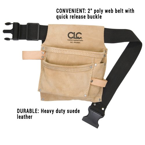 Custom LeathercraftIP489X Suede Tool Bag & Poly Web Belt, 3 Pocket , Tan