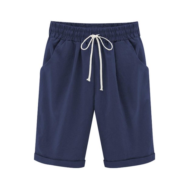 Vcansion Women's Loose Elastic-Waisted Bermuda Drawstring Casual Shorts Dark Blue Asian 4XL/US 12-14