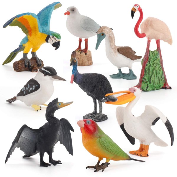 9 PCS Mini Bird Animal Figures Model Parrot Flamingo Figurines Party Favors Supplies Cake Toppers Collection Development Set Toy for 5 6 7 8 Years Boys Kid Toddlers