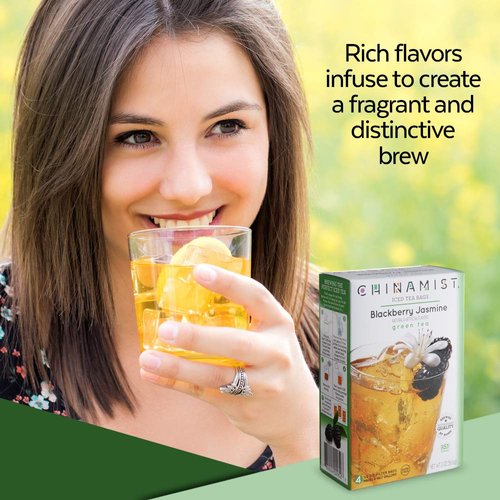 China Mist Iced Tea – Blackberry Jasmine Green Tea Infusion – Refreshing and Delicious – Each Tea Bag Yields 1/2 Gallon – 4 bags.